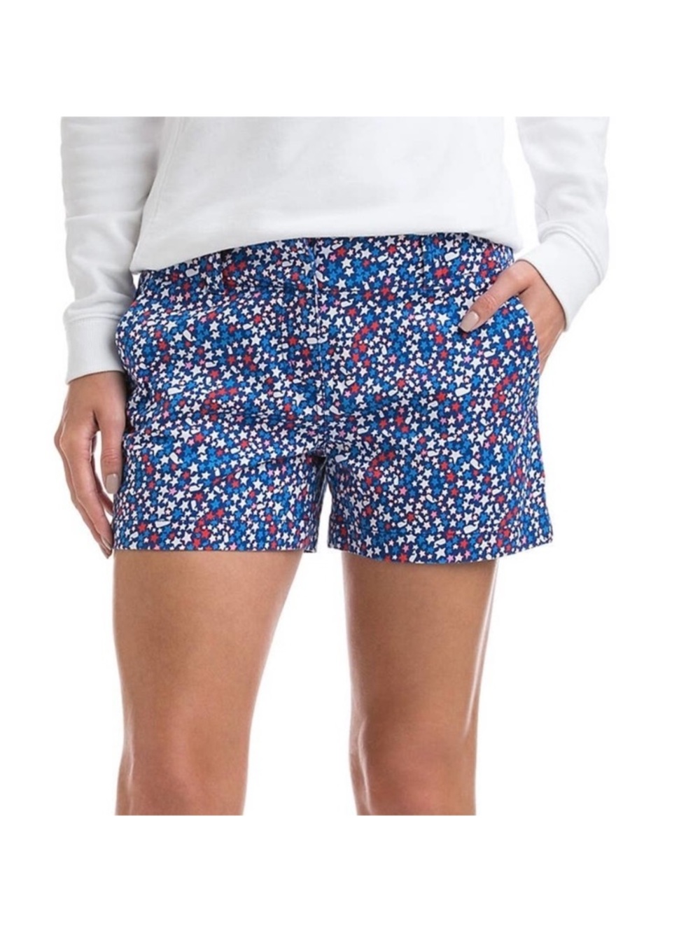 Vineyard Vines Star Whale Chino Shorts Nautical Red White and Blue - Size 6